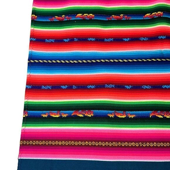 Mexican serape vintage textile 52 x 54 stunning vibrant color details, patterns - Picture 3 of 4